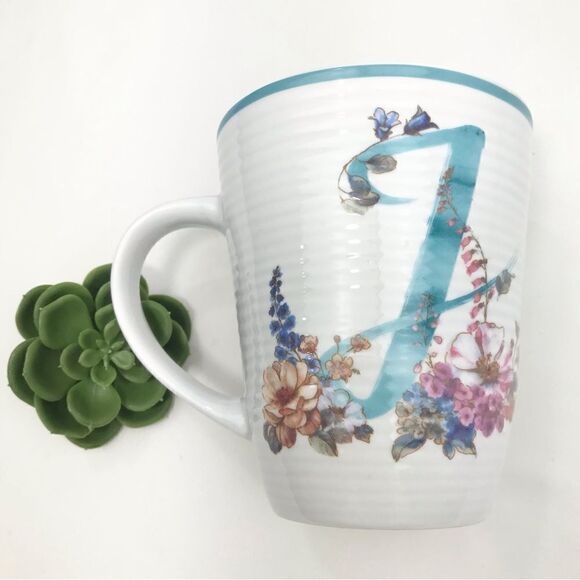Lisa Audit Monogram Letter “J” Ribbed Floral Initial Word Mug - Picture 2 of 13